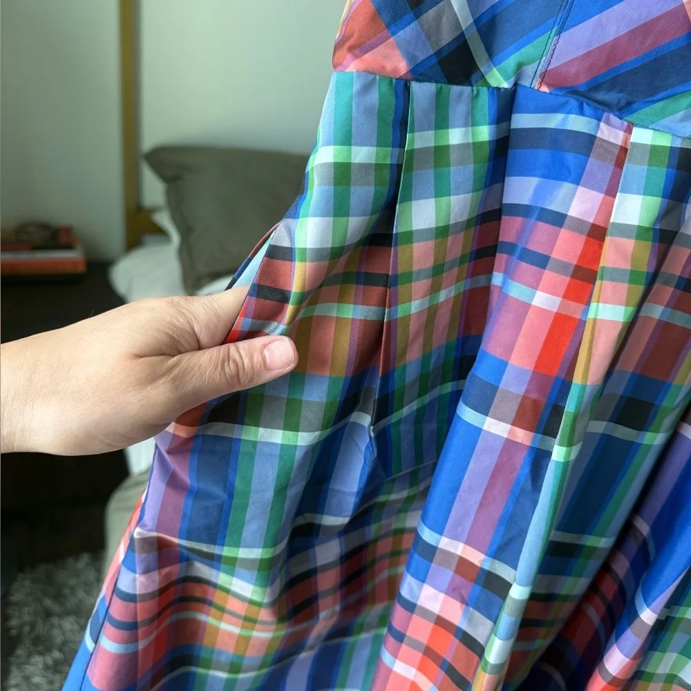 Anthropologie Maeve Plaid Dress Womens 4 Blue Fit & Flare Western Coquette Girl - Picture 3 of 8